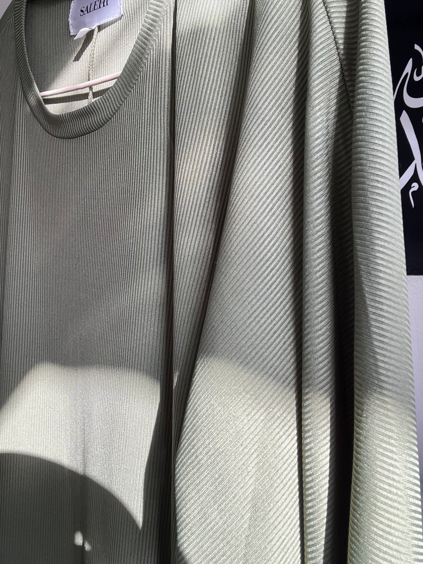 Olive-Green ribbed abaya