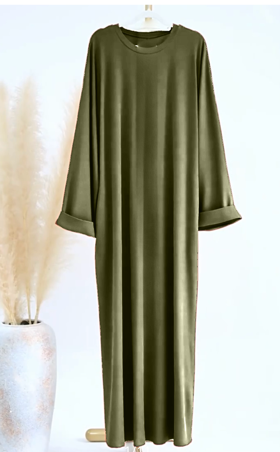 Olive-Green ribbed abaya