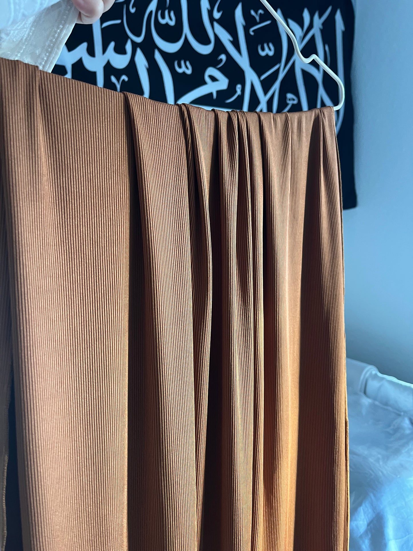 Golden-orange ribbed hijab