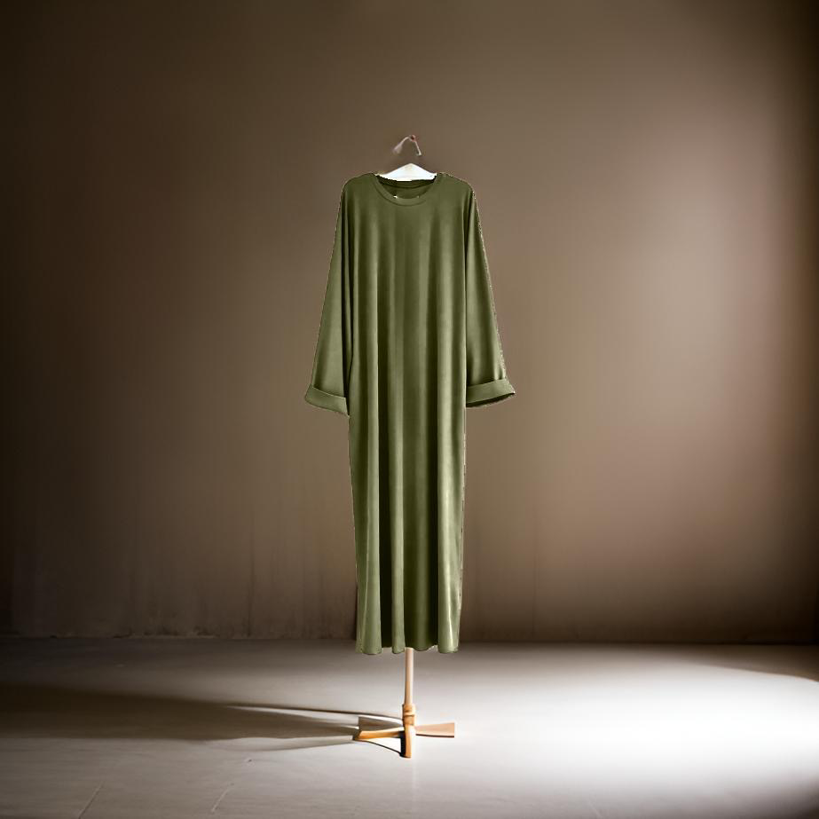 Olive-Green ribbed abaya
