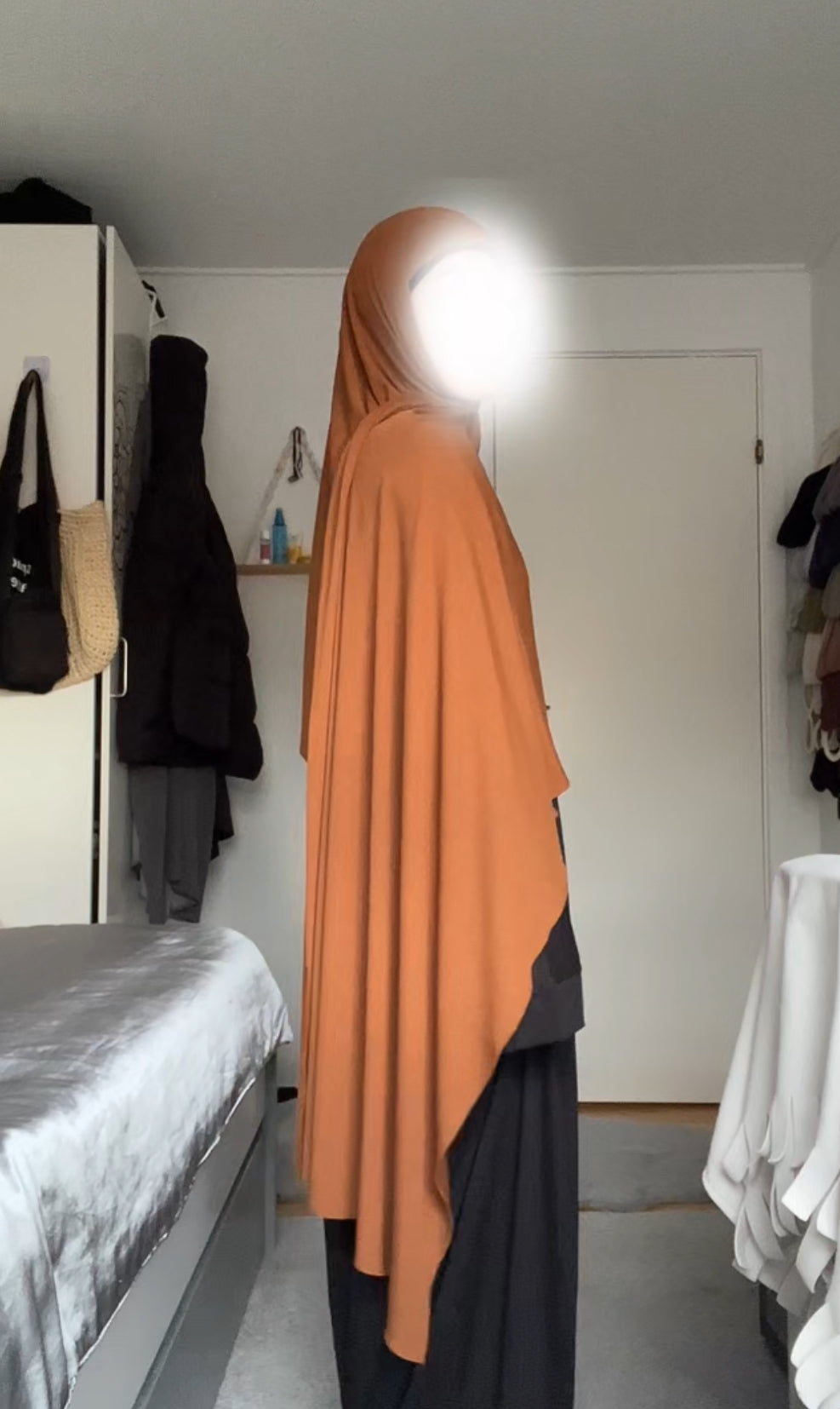 Golden-orange ribbed hijab